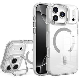 Husă pentru iPhone 17 Pro, pentru MagSafe, cu suport, transparentă cu inserții gri