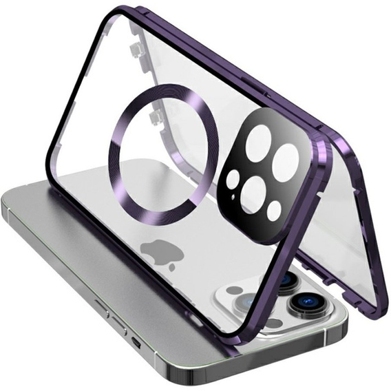 Carcasa Magnetic Dual Glass MagSafe pentru iPhone 15 Pro, violet