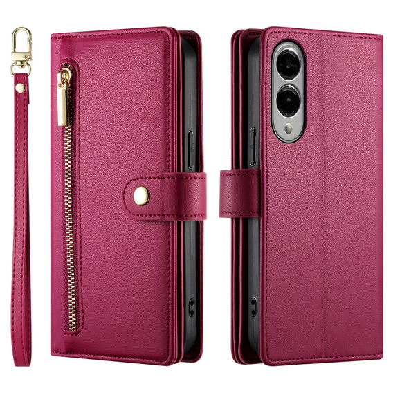Cu clapetă pentru Samsung Galaxy S25 Edge, Wallet Zipper Pocket, roșu