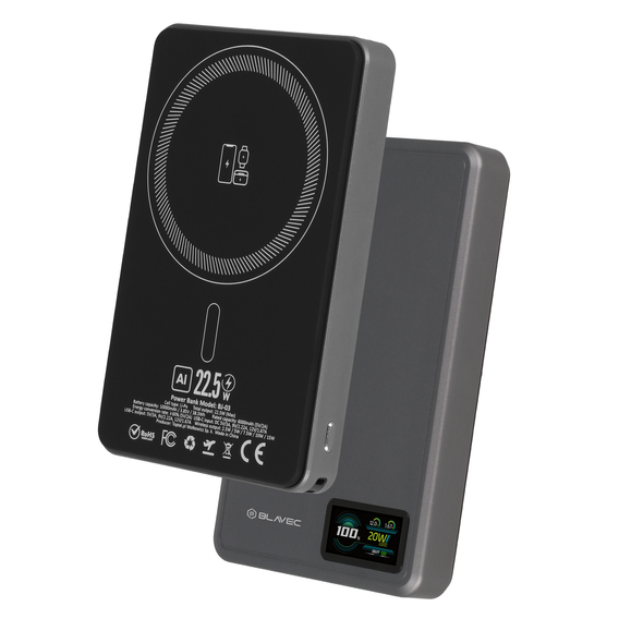 Blavec Power Bank 10000mAh BJ-03 Slim 13.5mm - Tip C - 22.5W, MagSafe 3in1 - gri
