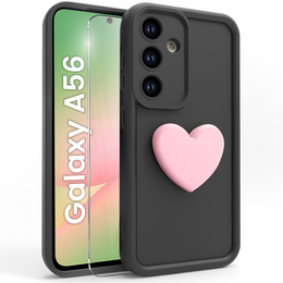 Carcasa pentru Samsung Galaxy A56 5G, Silicone Heart, negru + Sticlă temperată 9H