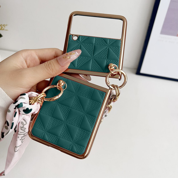 Husă pentru Samsung Galaxy Z Flip4 5G, Grid Leather, verde