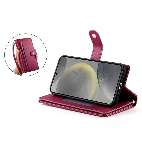 Cu clapetă pentru Samsung Galaxy S25, Wallet Zipper Pocket, roșu