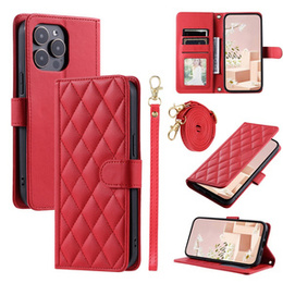 Husă cu clapetă pentru iPhone 16 Pro Max, Rhombus Crossbody Leather, roșu