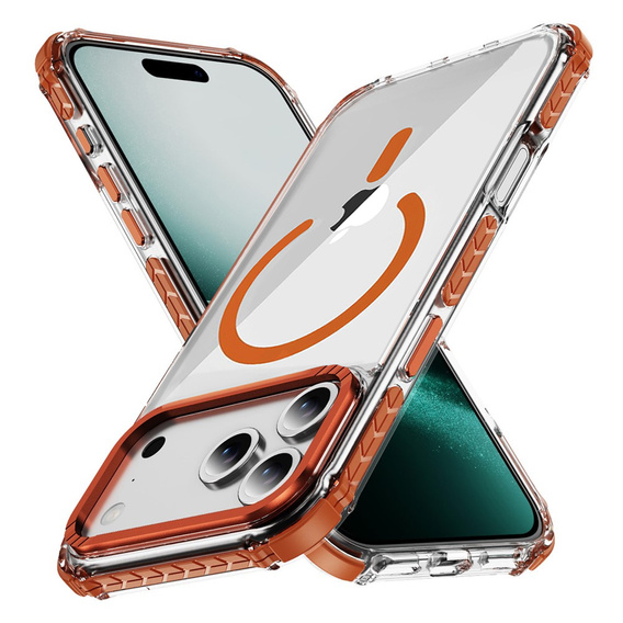 Carcasă blindată pentru MagSafe transparent cu laturi portocalii pentru iPhone 17 Pro