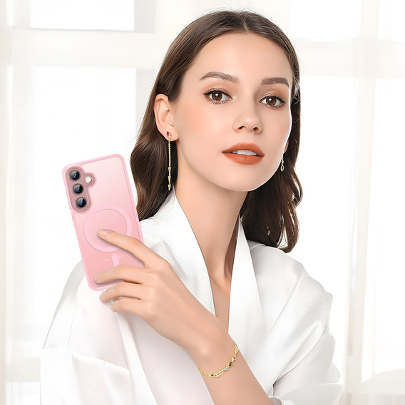 Husă pentru Samsung Galaxy S25+ Plus, pentru MagSafe, ERBORD Matt Case, roz + sticlă pentru ecran