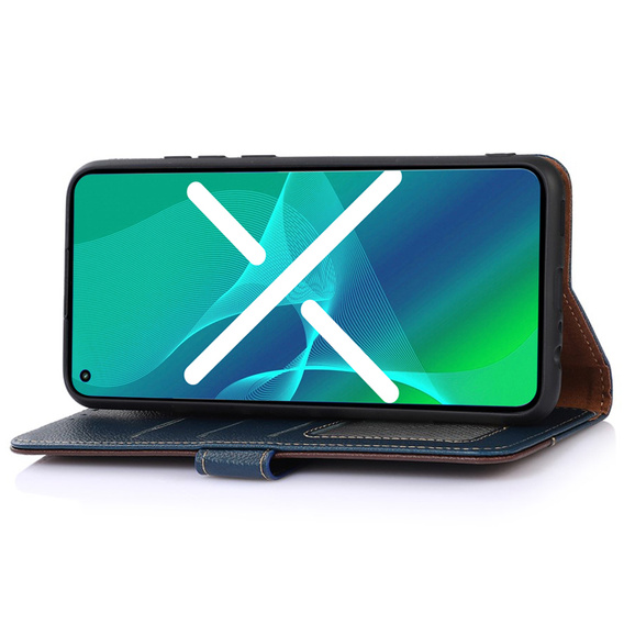 Cu clapetă pentru Motorola Edge 30 Neo 5G, KHAZNEH RFID, Dual Color, albastru