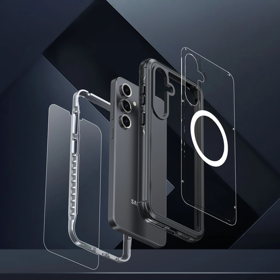 Husă pentru Samsung Galaxy S25, Shockproof, cu sticlă, pentru MagSafe, negru