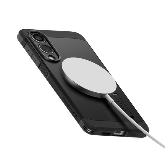 Carcasa Spigen pentru Samsung Galaxy S25 Edge, Tough Armor Mag MagSafe, negru + 9H Tempered Glass
