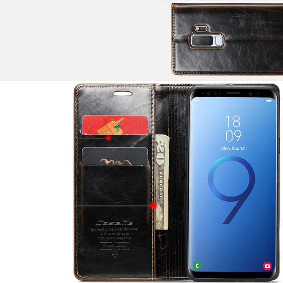 Carcasă flip CASEME pentru Samsung Galaxy S9+ Plus, Waxy Textured, cafea