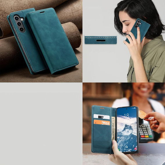Husă pentru Samsung Galaxy A55, ERBORD Vintage, albastru + Sticlă pentru ecran