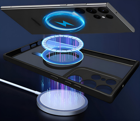 Husă pentru Samsung Galaxy S23 Ultra, pentru MagSafe, ERBORD Matt Case, negru + sticlă pentru ecran