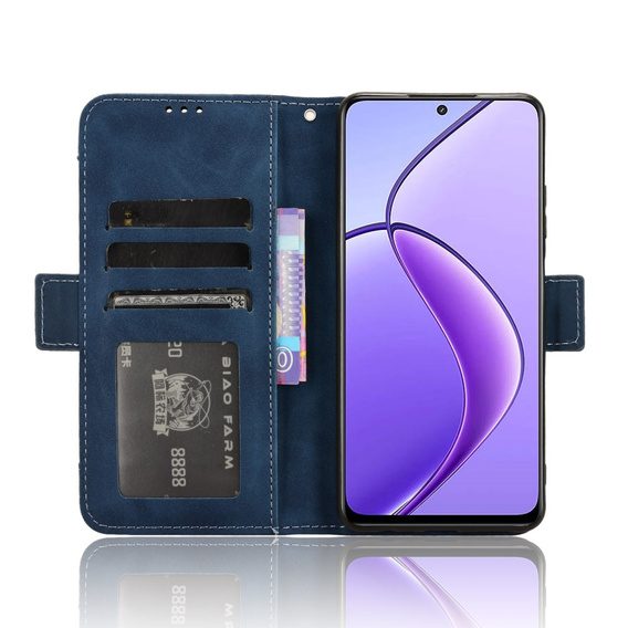 Cu clapetă pentru Realme 12, Card Slot, albastru închis