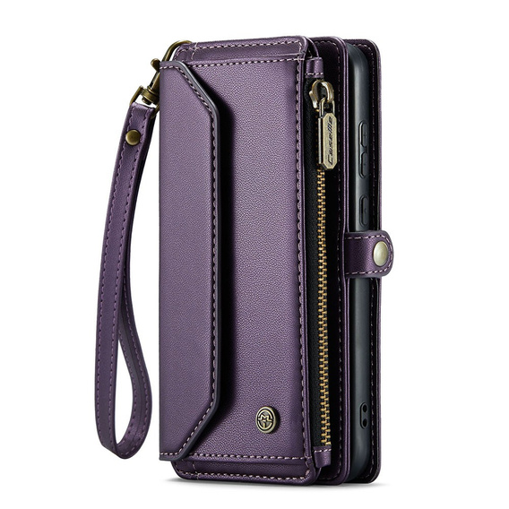 Husă CASEME pentru Samsung Galaxy A55 5G, RFID Leather Wallet, cu curea de umăr, violet