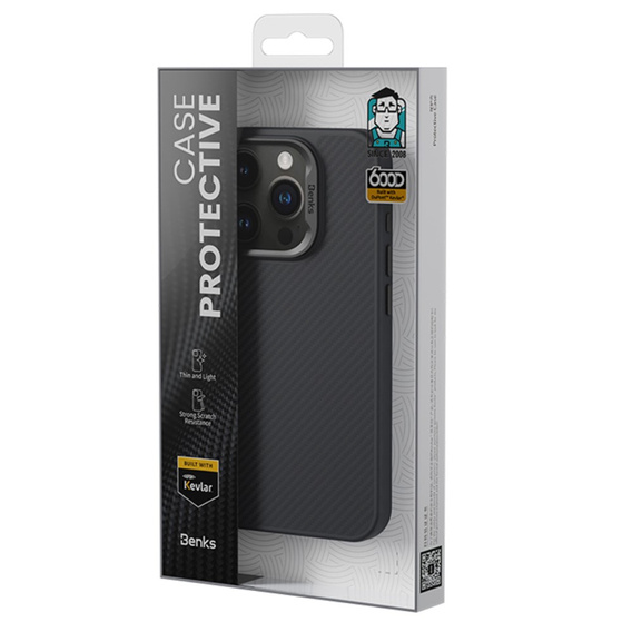 Carcasa BENKS Kevlar pentru iPhone 15 Pro Max, pentru MagSafe, Carbon Fiber, negru