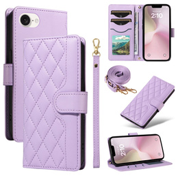 Husă cu clapetă pentru iPhone 16E, Rhombus Crossbody Leather, violet