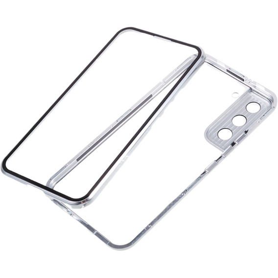 Husa pentru Samsung Galaxy S21, Magnetic Dual Glass, de argint