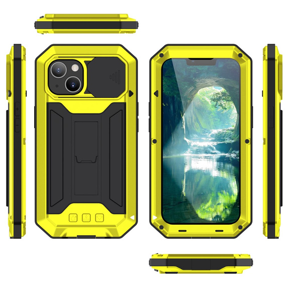 Husă pentru iPhone 13, R-JUST CamShield Slide, armată, galben / negru