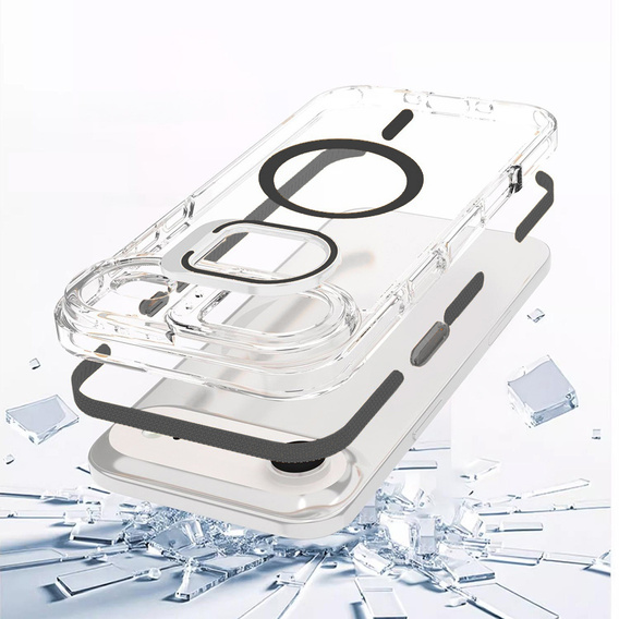Husă pentru iPhone Air, pentru MagSafe, cu suport, transparentă cu inserții negre