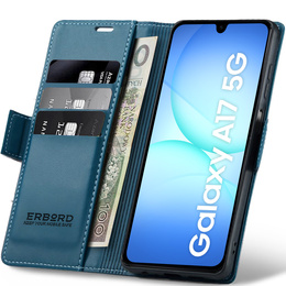 Husă pentru Samsung Galaxy A17 5G, ERBORD Glossy Litchi, portofel cu clapetă, albastru