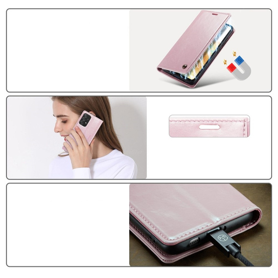 Carcasă flip CASEME pentru Samsung Galaxy A33 5G, Waxy Textured, roz