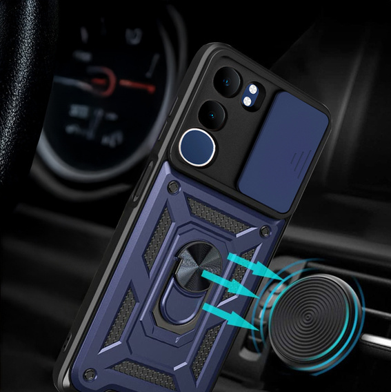 Husă blindată pentru Vivo Y19s, CamShield Slide, albastru
