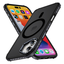 Carcasă Matt pentru iPhone 17, blindată, pentru MagSafe, fumurie cu margini negre