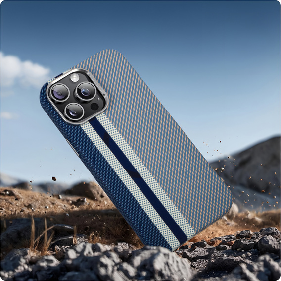 Carcasa pentru iPhone 16 Pro Max, Carbon Fiber MagSafe, albastru