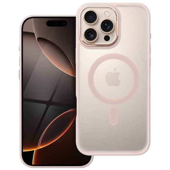 Husă pentru iPhone 16 Pro Max, pentru MagSafe, ERBORD Matt Case, transparent / roz + sticlă pentru ecran