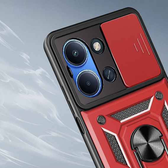 Carcasă blindată pentru Xiaomi Redmi 15C 4G/LTE, cu protecție pentru cameră, cu suport, roșu