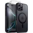 Husă pentru iPhone 16 Pro, pentru MagSafe, ERBORD Matt Case, negru + sticlă pentru ecran
