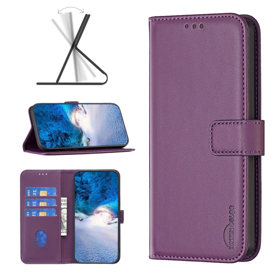 Cu clapetă pentru Samsung Galaxy A25 5G, BINFEN Wallet, violet închis + sticlă 9H