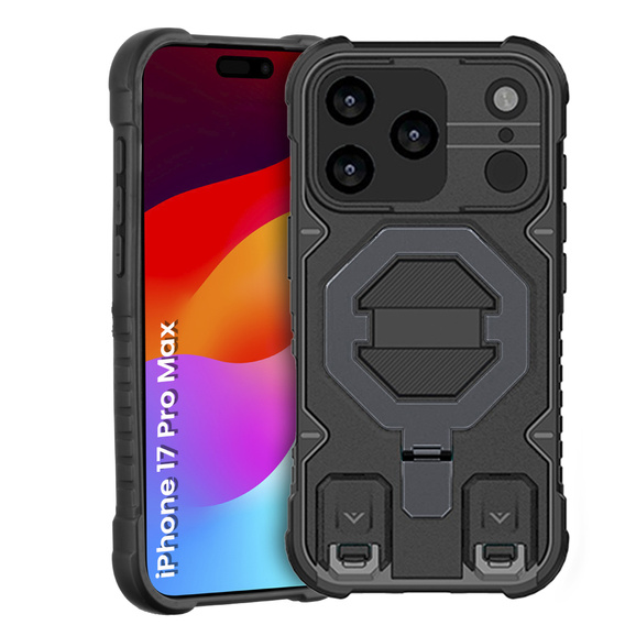Husă pentru iPhone 17 Pro Max, pentru MagSafe, blindată cu suport, negru
