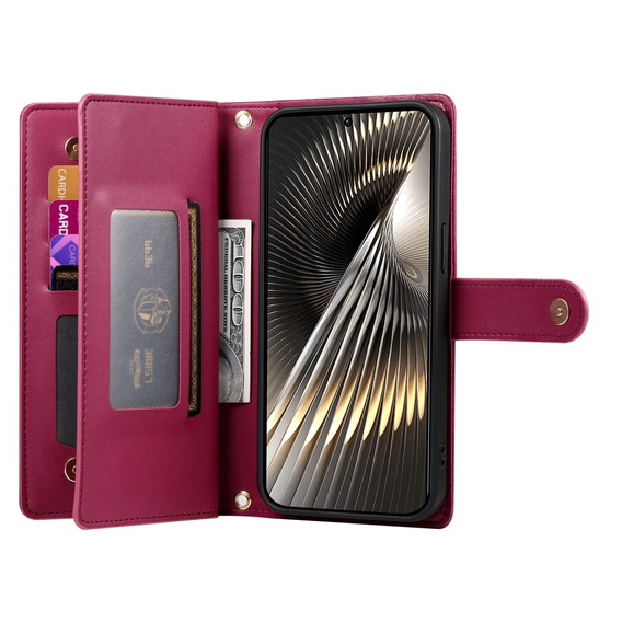 Cu clapetă pentru Xiaomi Poco X7 Pro 5G, Wallet Zipper Pocket, roșu