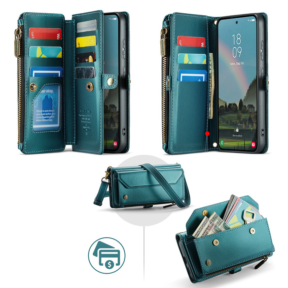 Husă din piele CASEME RFID pentru Samsung Galaxy S26 Ultra, verde