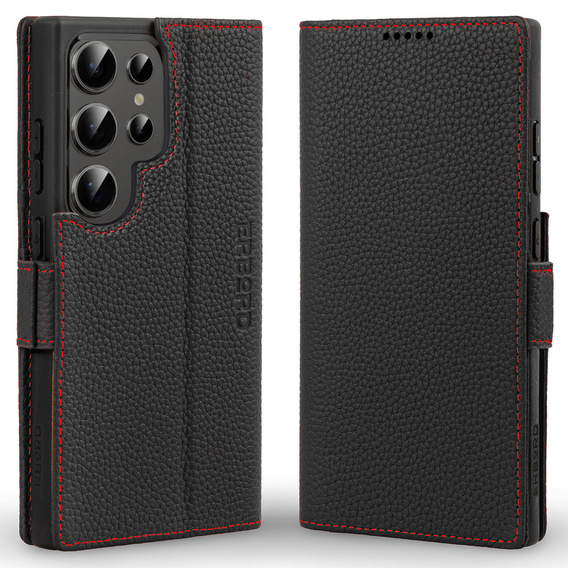 Husă din piele pentru Samsung Galaxy S25 Ultra, ERBORD LeatherWallet, negru