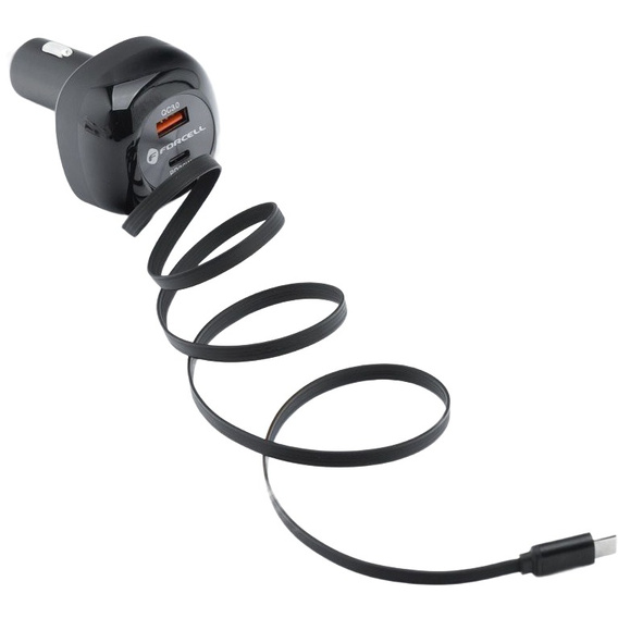 Încărcător auto Forcell F-Energy Alu cu cablu USB-C retractabil, 75 W