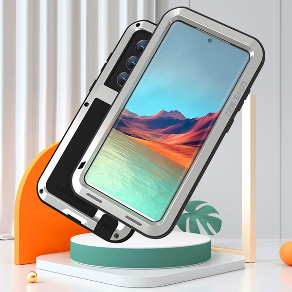 Love Mei Huse pentru Samsung Galaxy S22 Ultra, armored without glass, de argint