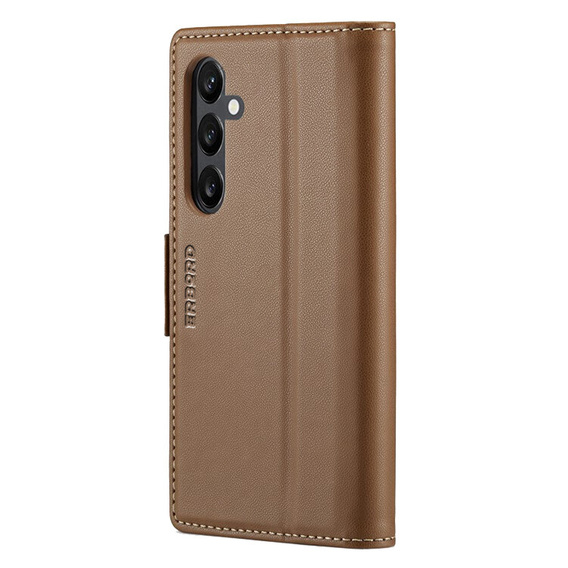 Husă pentru Samsung Galaxy A55, ERBORD Glossy Litchi, portofel cu clapetă, maro