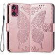 Cu clapetă pentru Motorola Edge 50 Fusion 5G, Butterfly, roz rose gold