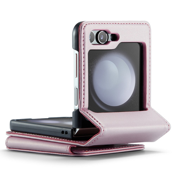 Husa cu clapetă CASEME pentru Samsung Galaxy Z Flip5 5G, Litchi Wallet, roz