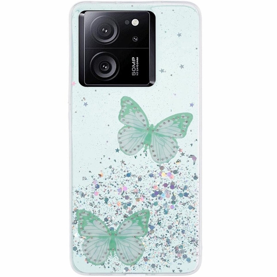 Husă pentru Xiaomi 13T / 13T Pro / Redmi K60 Ultra, Glitter Butterfly, verde