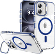 Husă pentru iPhone 17, pentru MagSafe, cu suport, transparentă cu inserții albastru închis