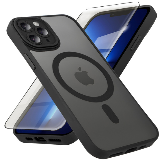 Husă pentru iPhone 16 Pro Max, pentru MagSafe, ERBORD Matt Case, negru + sticlă pentru ecran