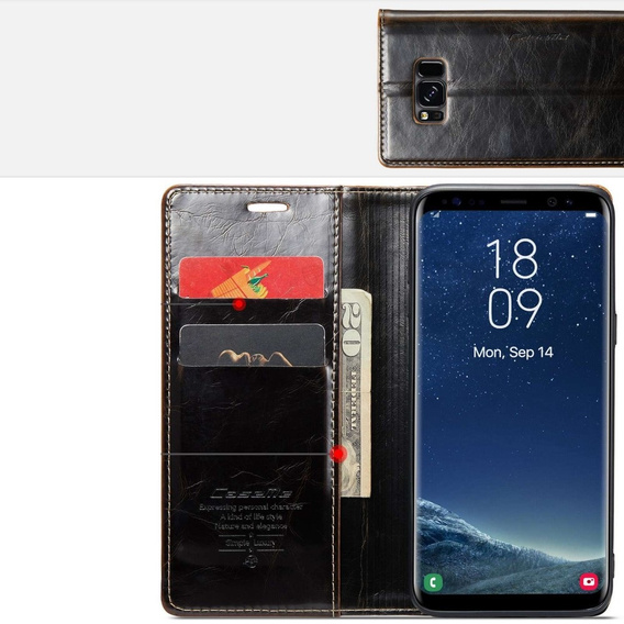 Carcasă flip CASEME pentru Samsung Galaxy S8+ Plus, Waxy Textured, negru