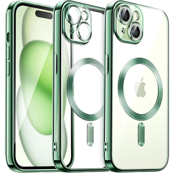 Husă pentru iPhone 15, Electro MagSafe, verde + Sticlă pentru ecran