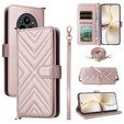 Carcasă cu clapetă pentru Realme 14 Pro+ 5G, Crossbody Leather Wallet, roz rose gold