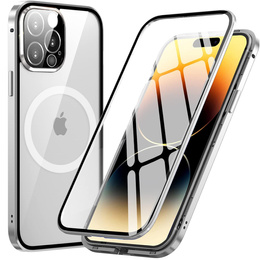 Carcasa Magnetic Dual Glass MagSafe pentru iPhone 14 Pro Max, de argint
