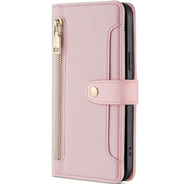 Cu clapetă pentru Samsung Galaxy S23, Wallet Zipper Pocket, roz