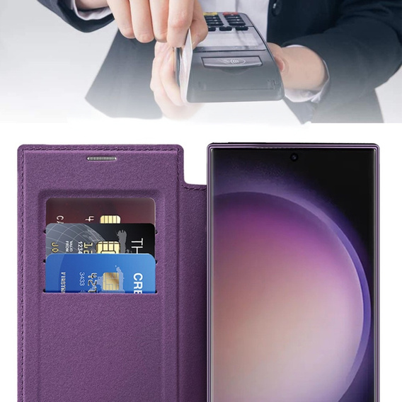 Cu clapetă pentru Samsung Galaxy S24 Ultra, RFID Wallet MagSafe CamShield, violet